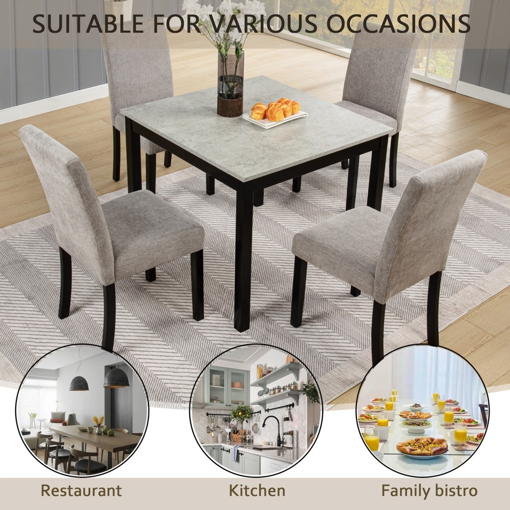 5-Piece Dining Table Set with Square Solid Wood Table and 4 Upholstered Chairs