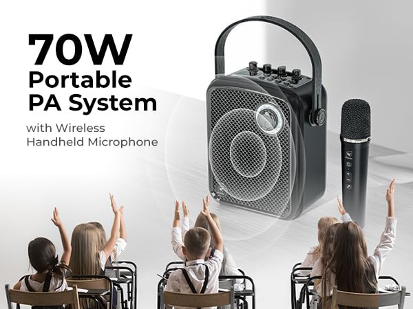 Wireless 70W Voice Amplifier and Portable Speaker with Microphone, Bluetooth