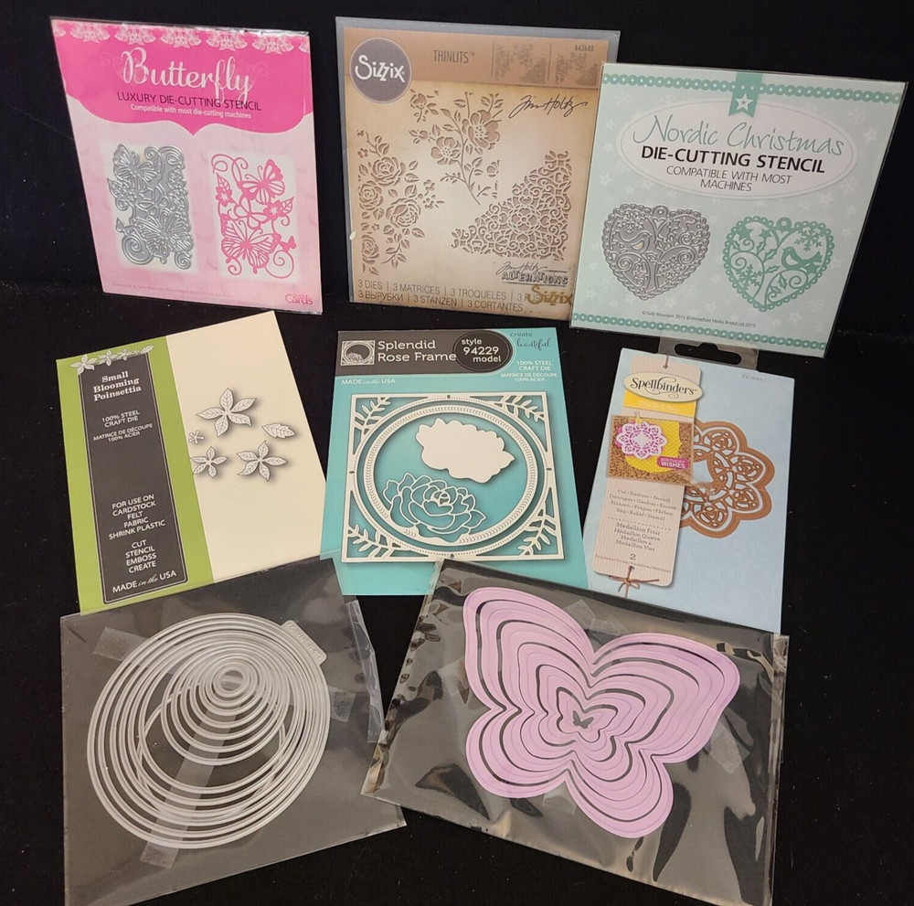 Lot Metal Cutting Dies Sizzix Thinlits Butterfly  Noric Xmas Rose Frame Flower