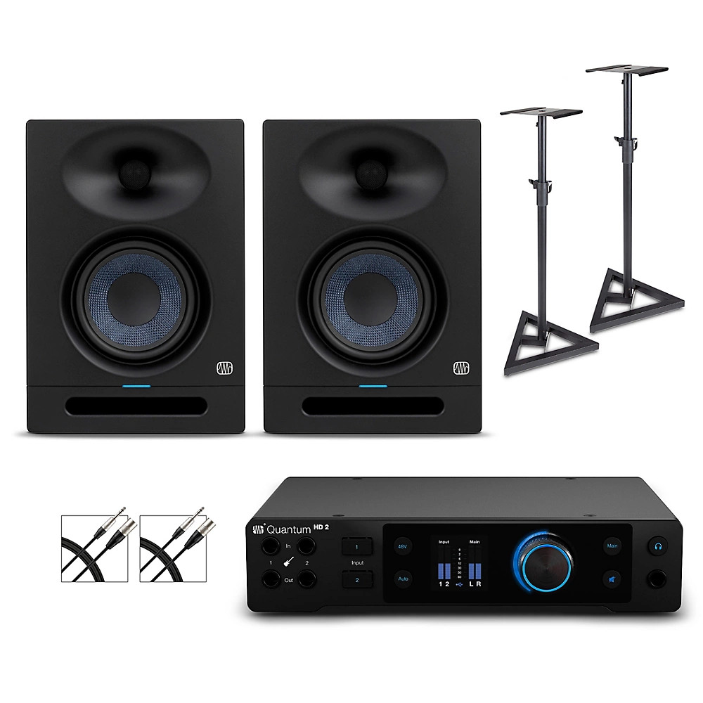 PreSonus Quantum HD2 Interface with Eris 2nd Gen Studio5 Pair, Cables & Stands
