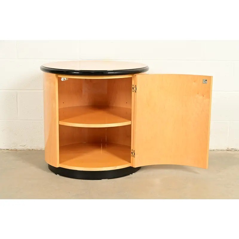 Milo Baughman Style Birdseye Maple Drum Side Table by Henredon