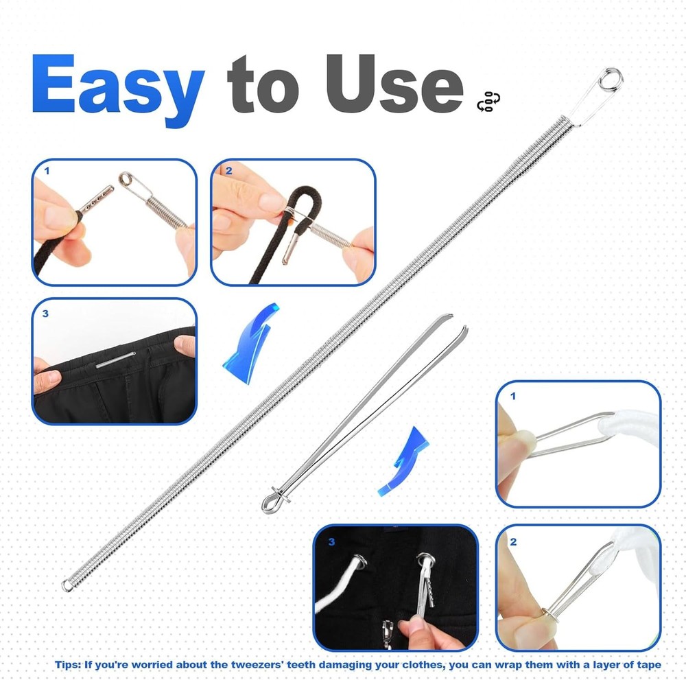8PCS Drawstring Cord, Paired with 3 Drawstring Threader Tools, Reliable Drawstri