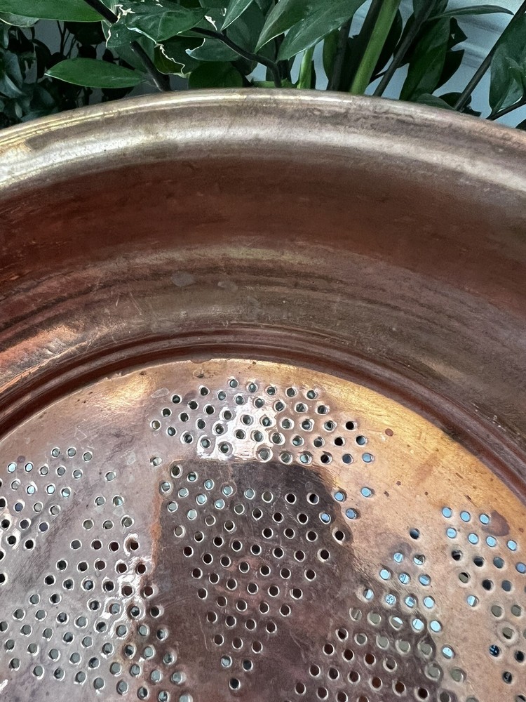 Vintage Copper Strainer with Hanging Loop 10” Diameter