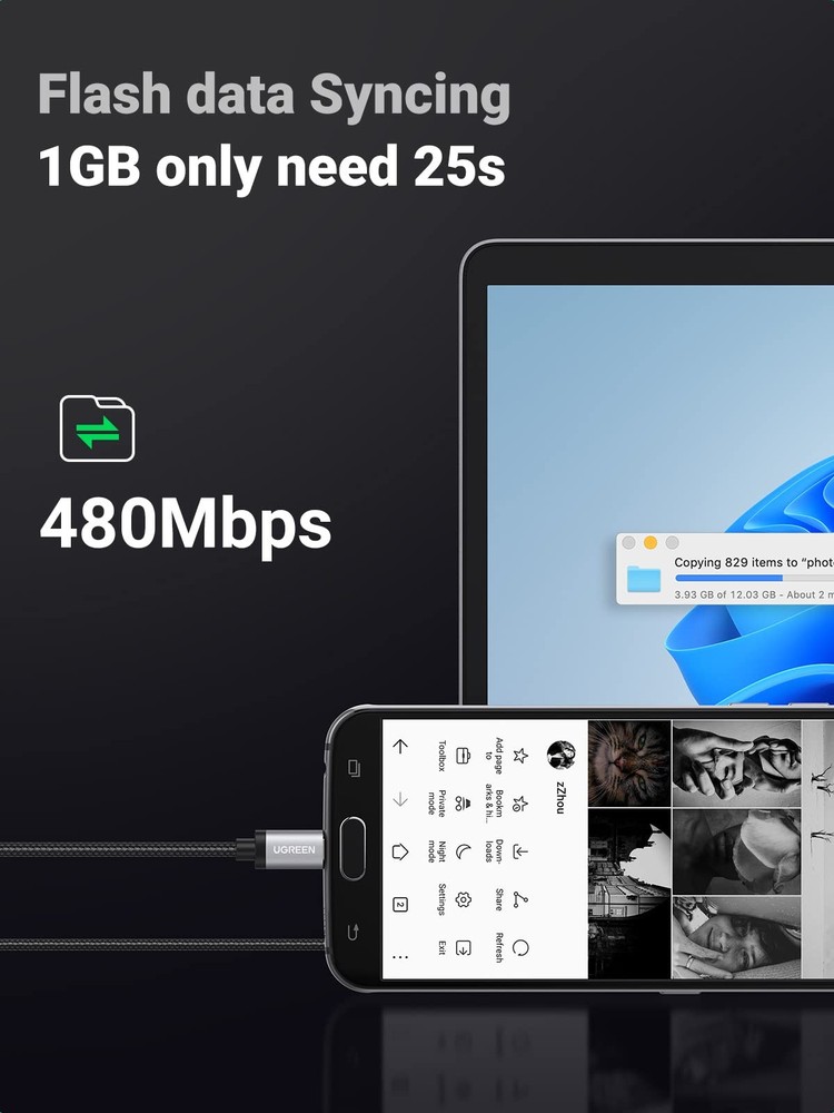 UGREEN Micro USB Cable, 3FT High Speed Fast Charging 3FT, Black