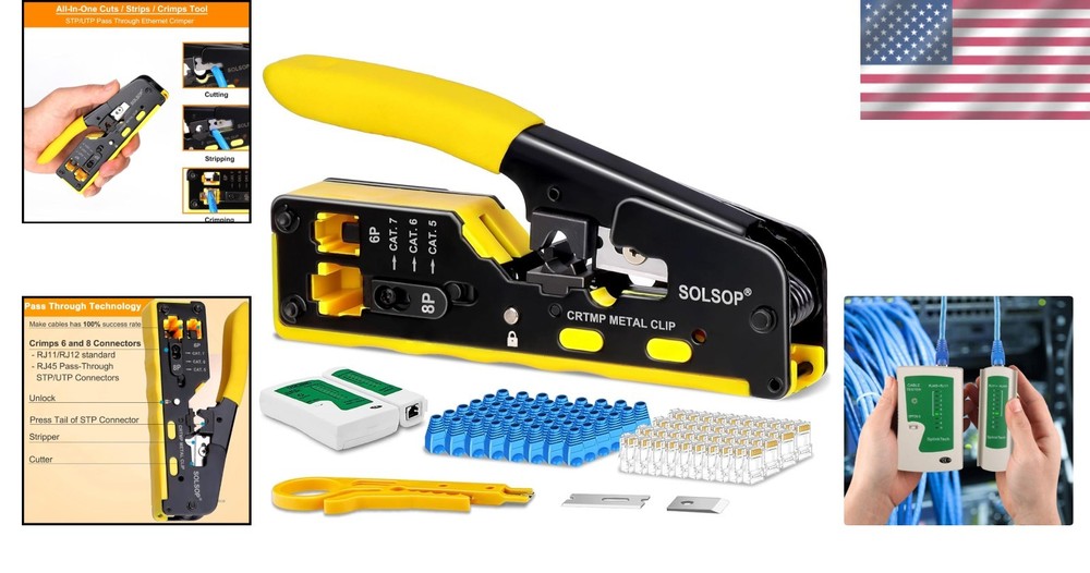 Multi-Function Ethernet Crimper with Network Tester & 100 Connectors Included