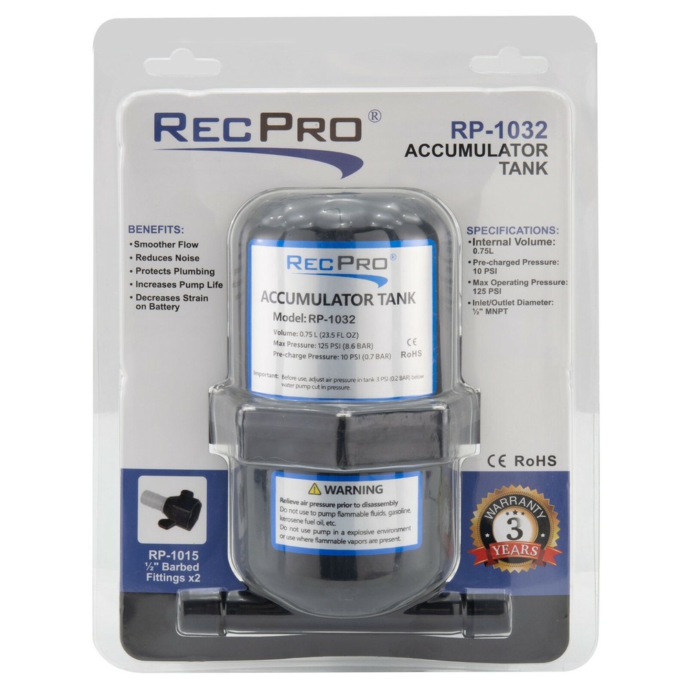 RecPro RV Accumulator Tank with Barbed Fittings Water Pressure Vacuum Tank