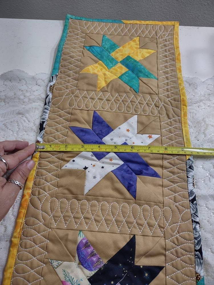 Handmade Machine Quilted Table Runner Reversible Hunter's Star Pattern 8x24"