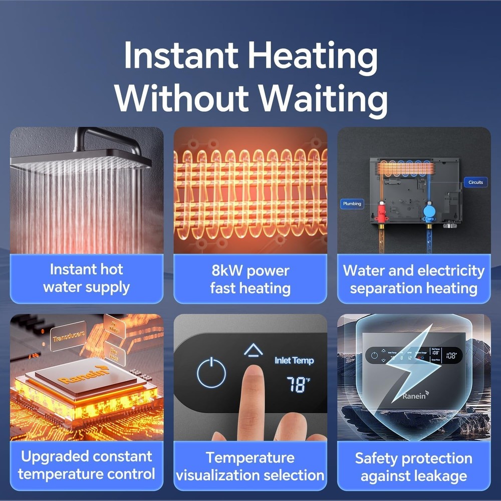 GEN II 8kW 240V Electric Tankless Water Heater, on Demand Instant Endless Wat...