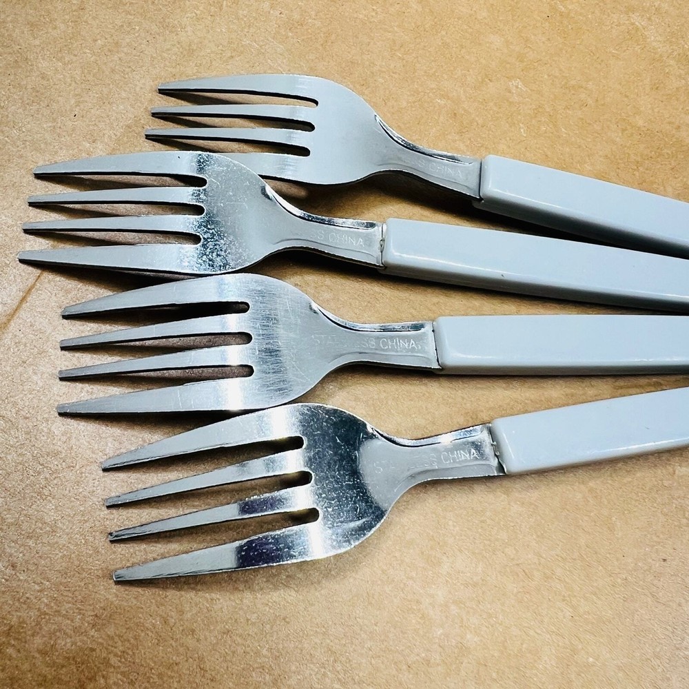 MCM 4 stainless fruit baby forks gray Plastic Handle Flatware Silverware kitchen
