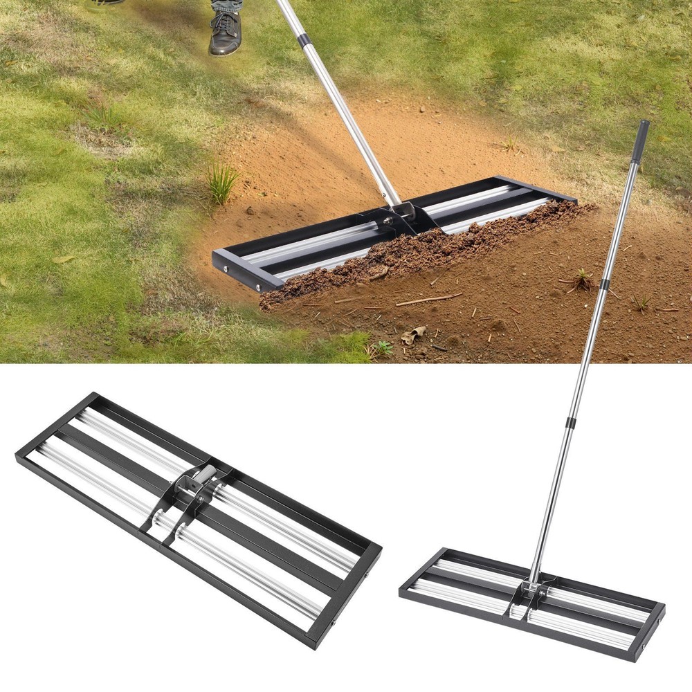 30"x10" Soil Leveling Rake 83" Adjustable Handle Yard Lawn Leveler Tool
