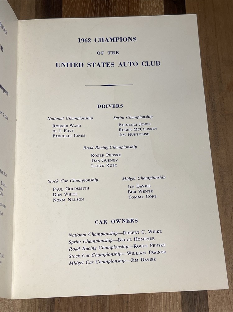 1963 USAC Racing National Awards Banquet Program