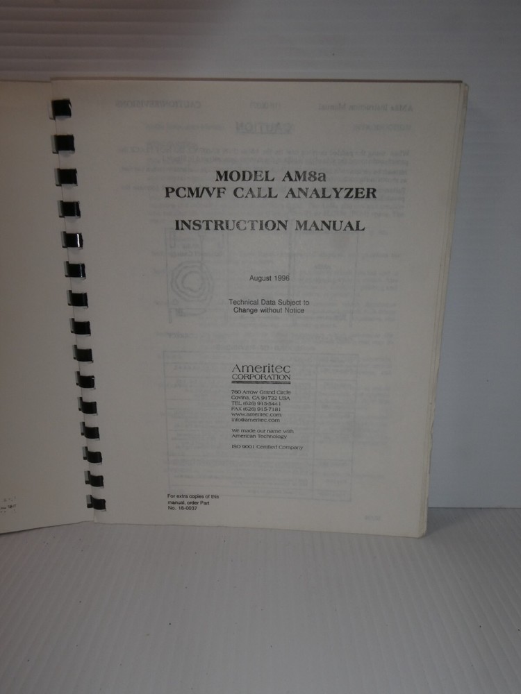 Ameritec AM8a PCM/VF Call Analyzer Instruction Manual