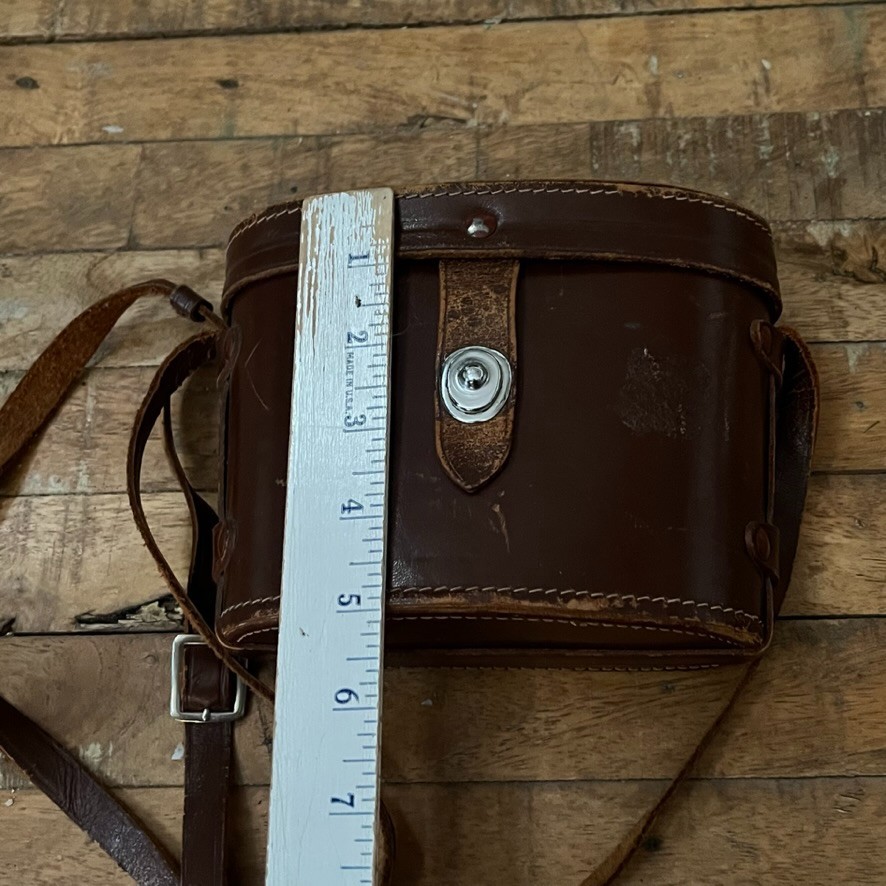 Vintage Brown Leather Binocular Case Red Lining & Leather Strap
