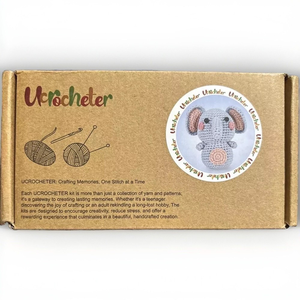 Crochet Elephant Kit with Step-by-Step Tutorial by Ucrocheter Amigurumi NEW