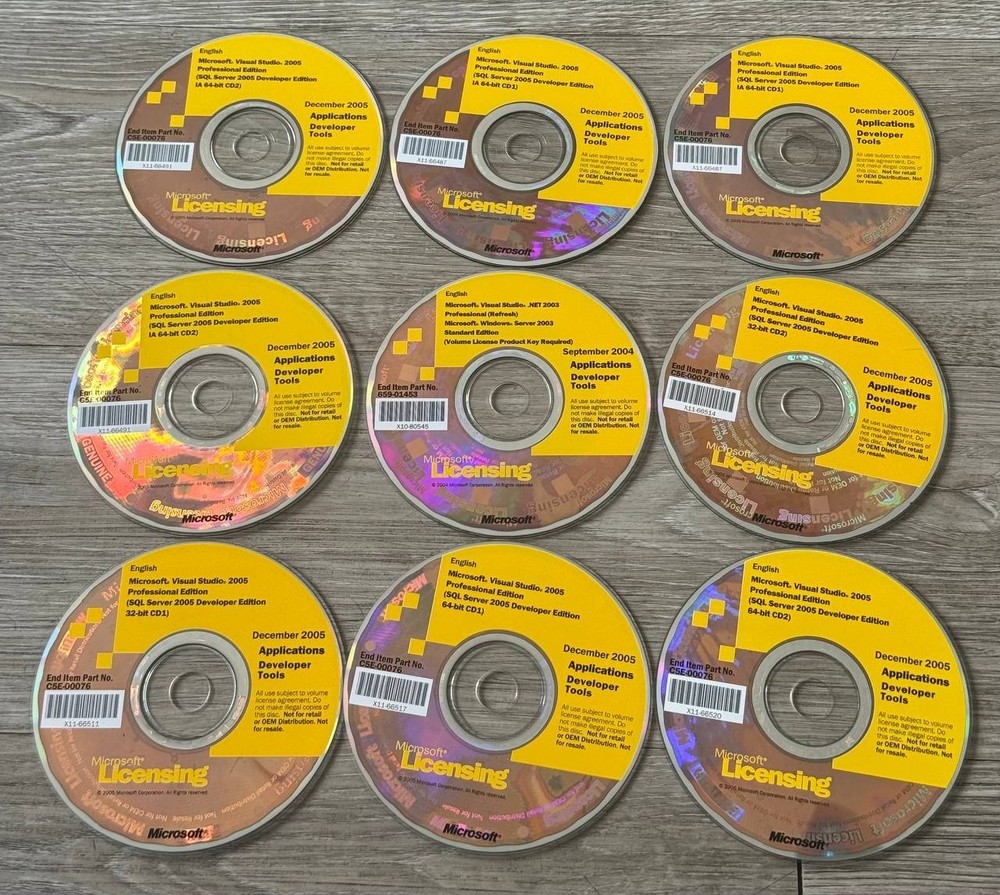 Lot of 1 Microsoft Visual Studio 2005 & .NET 2003 Licensing CDs Developer Tools