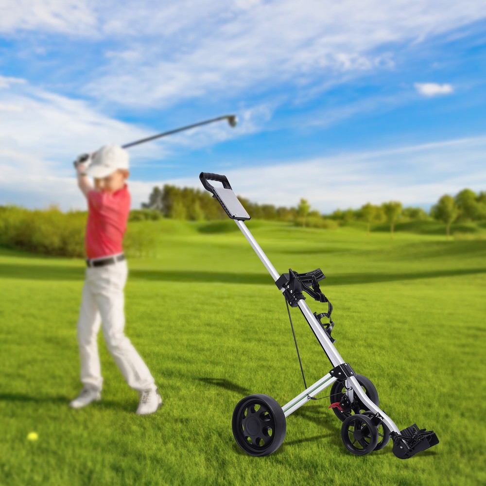 3-Wheel Golf Push Pull Cart Lightweight Folding Golf Walking Push Cart