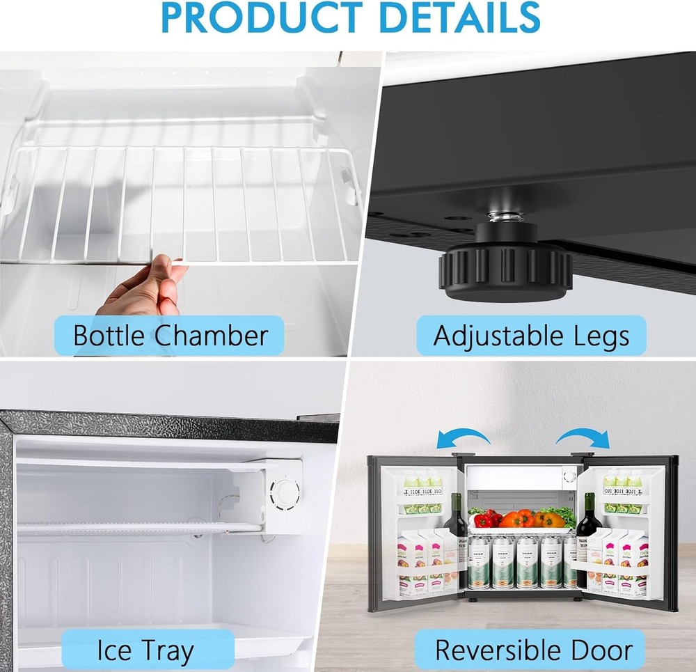 COWSAR 1.6 Cu.Ft Compact Fridge with Freezer, Compact Refrigerator with 7 Temper
