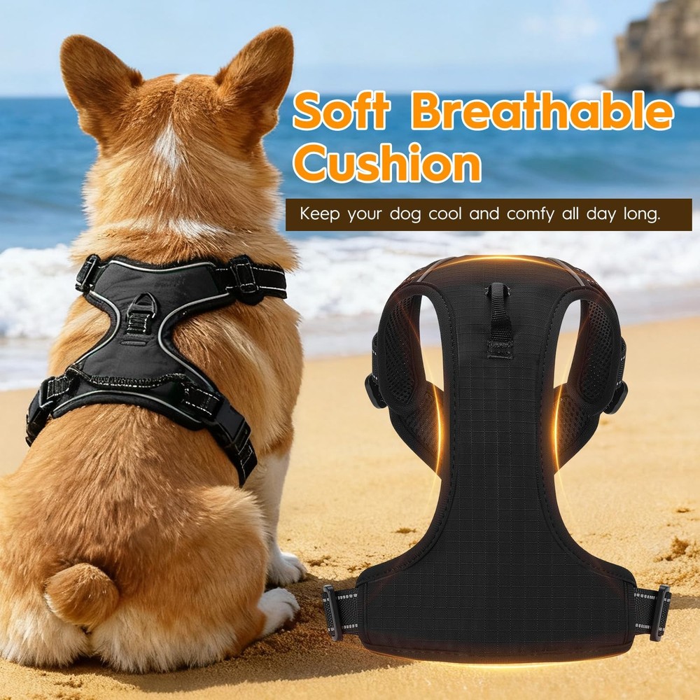 No Pull Dog Harness, No Chock Reflective Adjustable Soft Padded Pet Vest with...