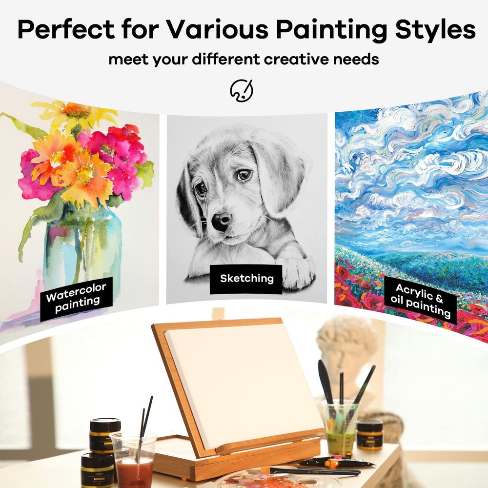 Tabletop Easel with Storage Drawer & Palette, Adjustable Portable Beech Wood ...
