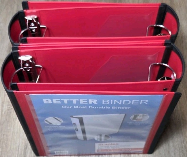 4 Pack Staples Better Binder, 2-Inch, Red
