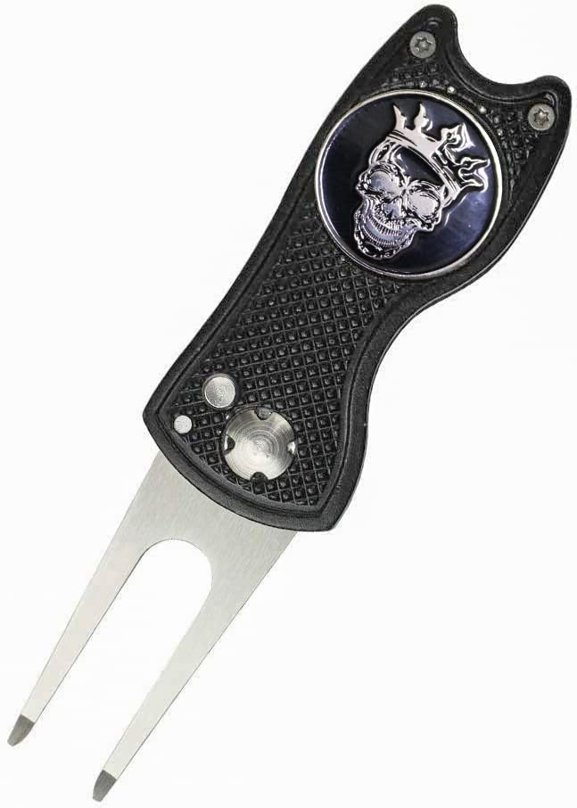 Golf Ball Marker Divot Tool Sets Switchable Repair Tools(Skull Black