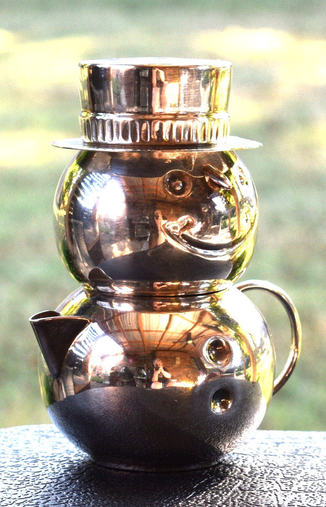 Vintage Silver Plated Snowman 3 piece Stackable Cream and Sugar