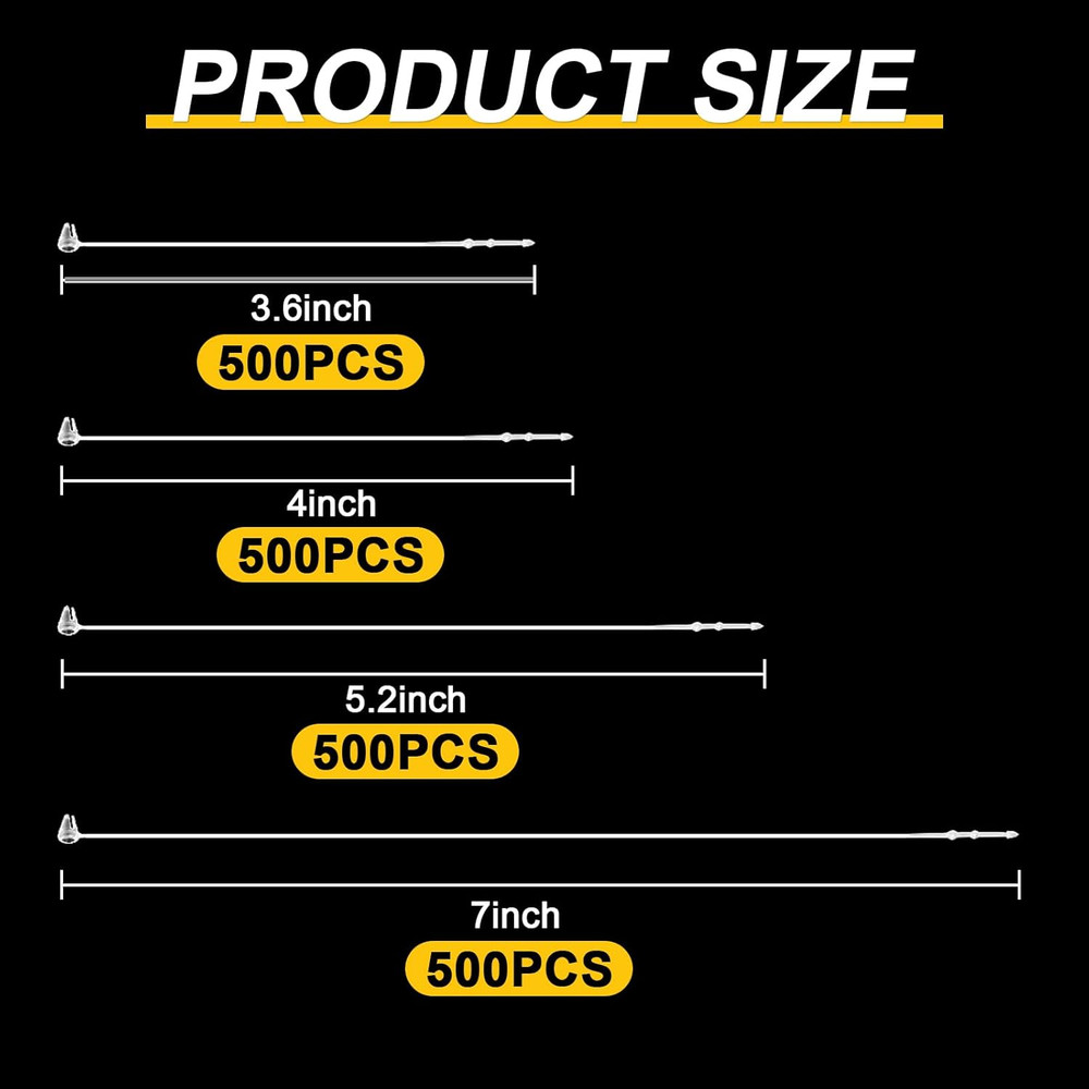 2000 Pcs Plastic Tag Fastener Security Loop Snap Lock Pin Mixed Sizes 3.5"-7"