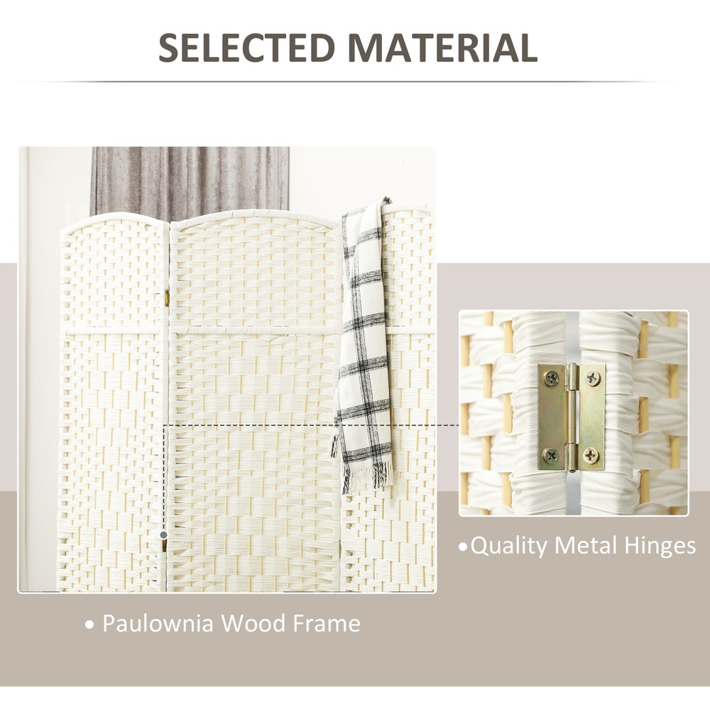 6 Panel Room Divider Hand-Woven Freestanding Partition White