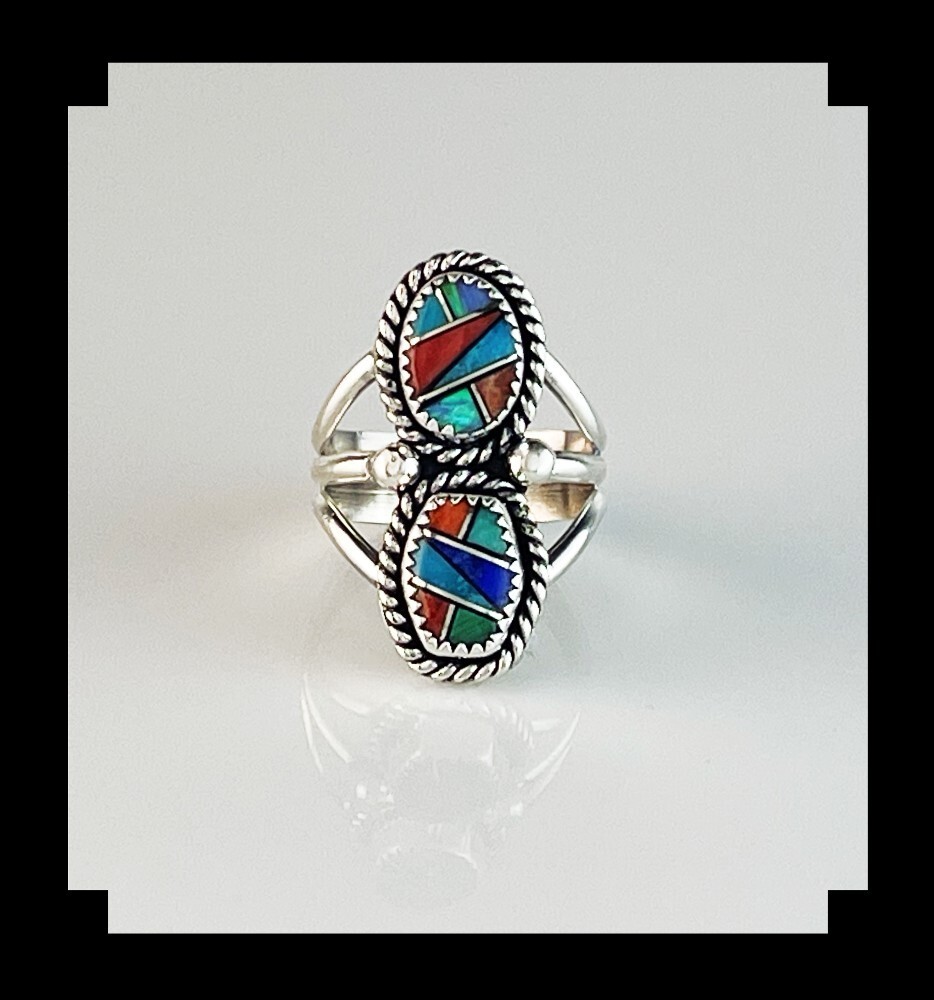 Double Stone Inlay Ring Size 6 3/4