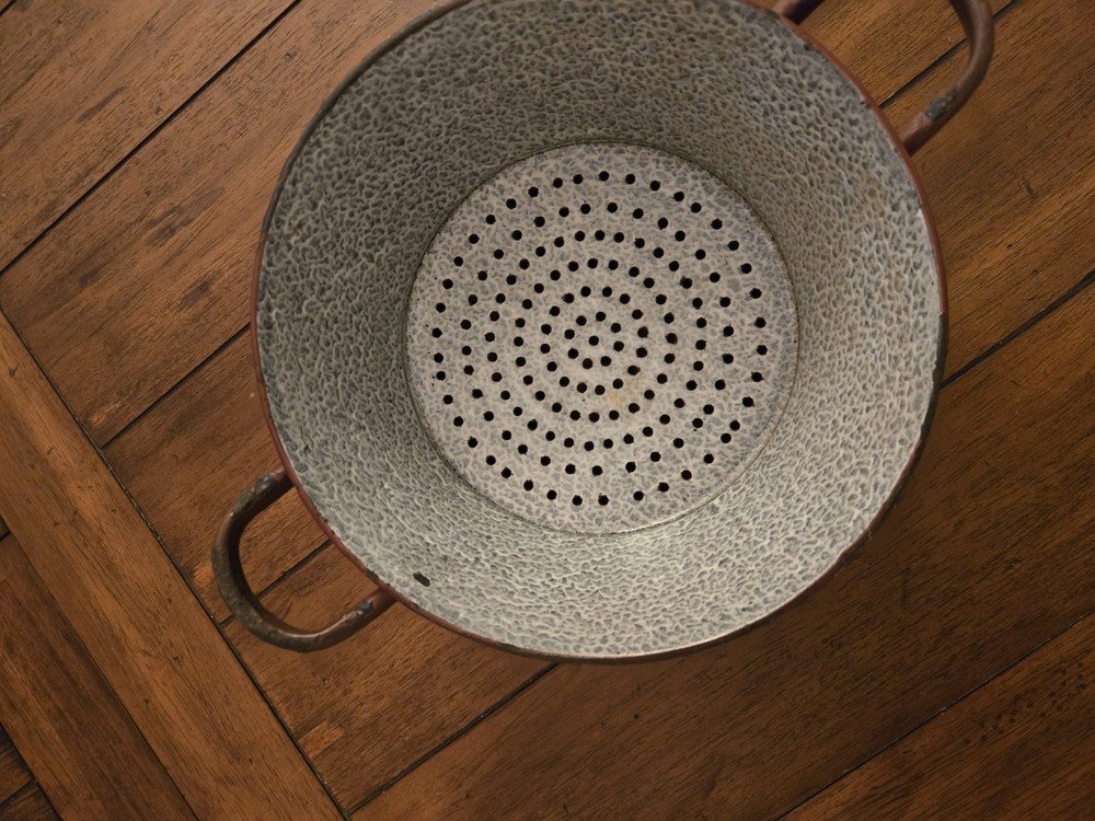 Antique Brown Enamel Colander