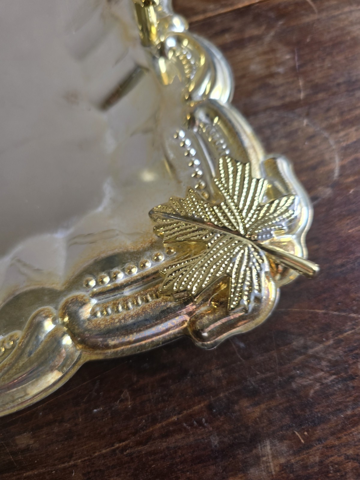 VTG Set Of 2 Dakco Silver Plated Retangle Baroque Trays W/Gold Handles & Leaves