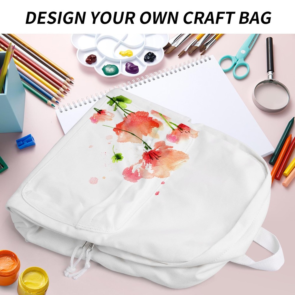 Diy Canvas Backpack Daypack Satchel Backpack (White, with Side Pocket)