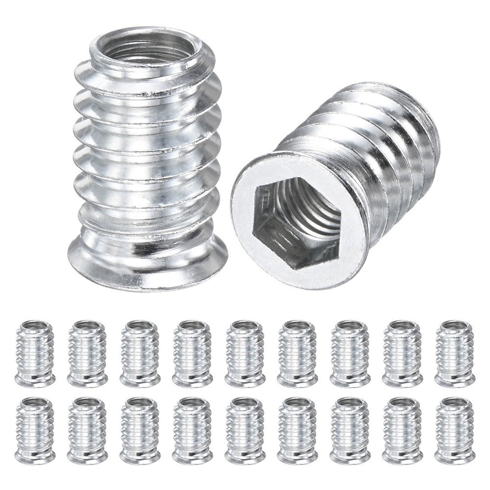 20-Pack Threaded Inserts for Wood, M8x20mm Threaded Insert Nuts [Silver Tone]