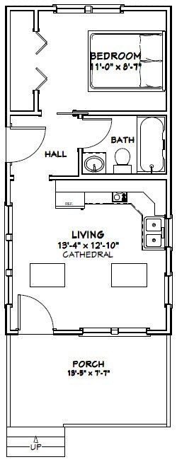 14x28 Tiny House -- 391 sq ft -- PDF FloorPlan -- Model 3