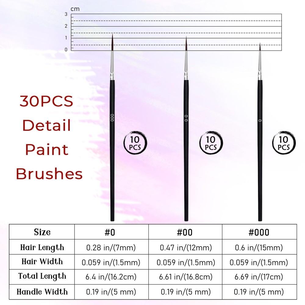 30 Pcs Tiny Detail Paint Brushes Set, Micro Small Small, Black-30