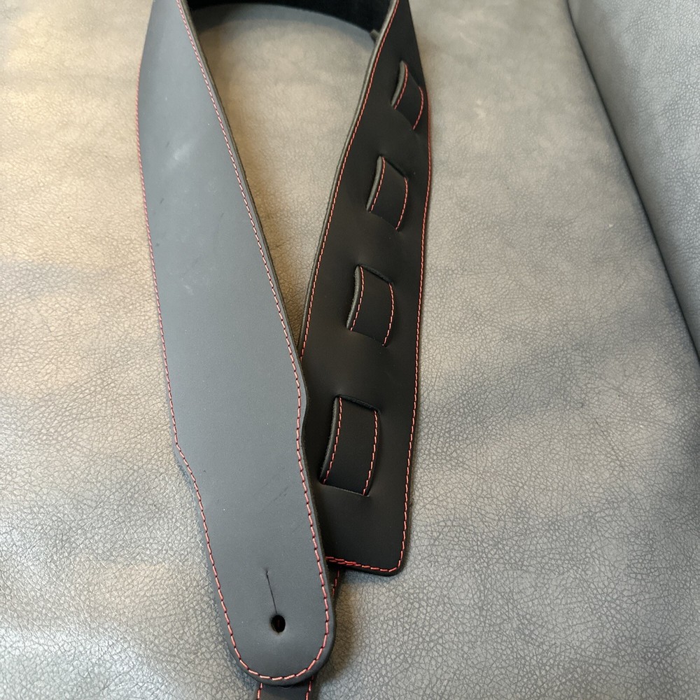 Leather Guitar Strap - Black - 3’ Wide