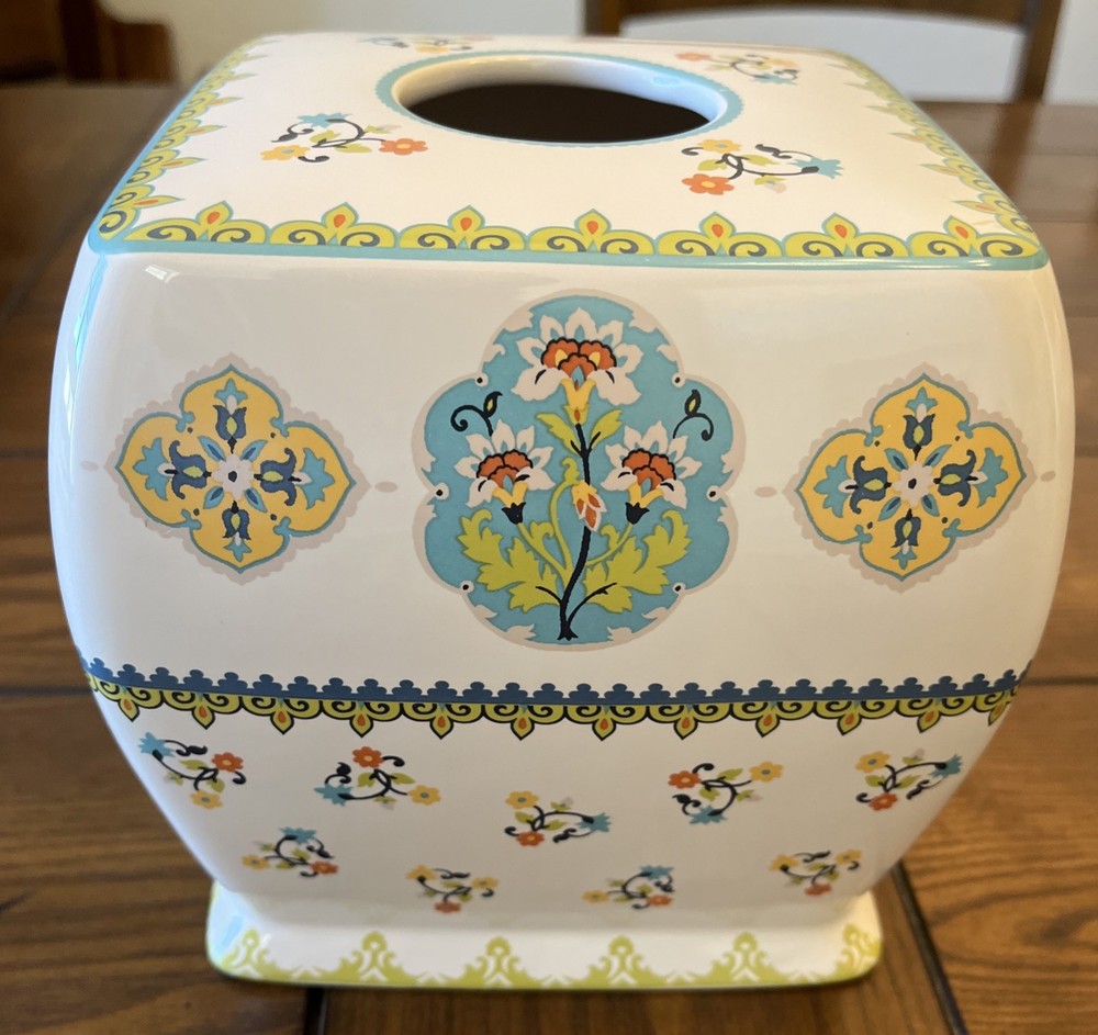 Creative Bath Sasha Ceramic Tissue Box Cover Cube Boho Floral