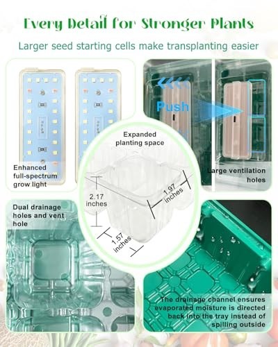 48-Cell Seed Starter Kit with Grow Light, Humidity Domes & Timer, Adjustable Bri