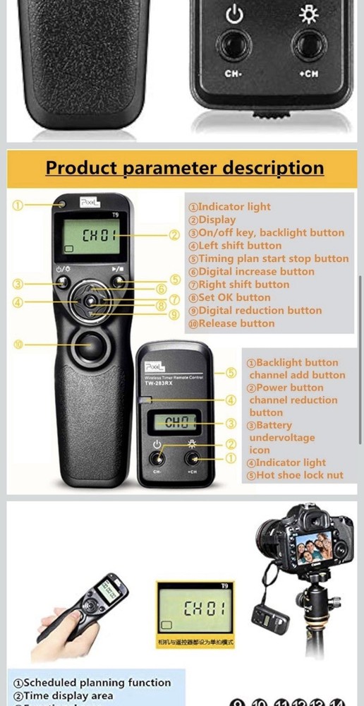 Pixel T9 Wireless Timer Remote Control Shutter Release TW-283 Upgraded Version
