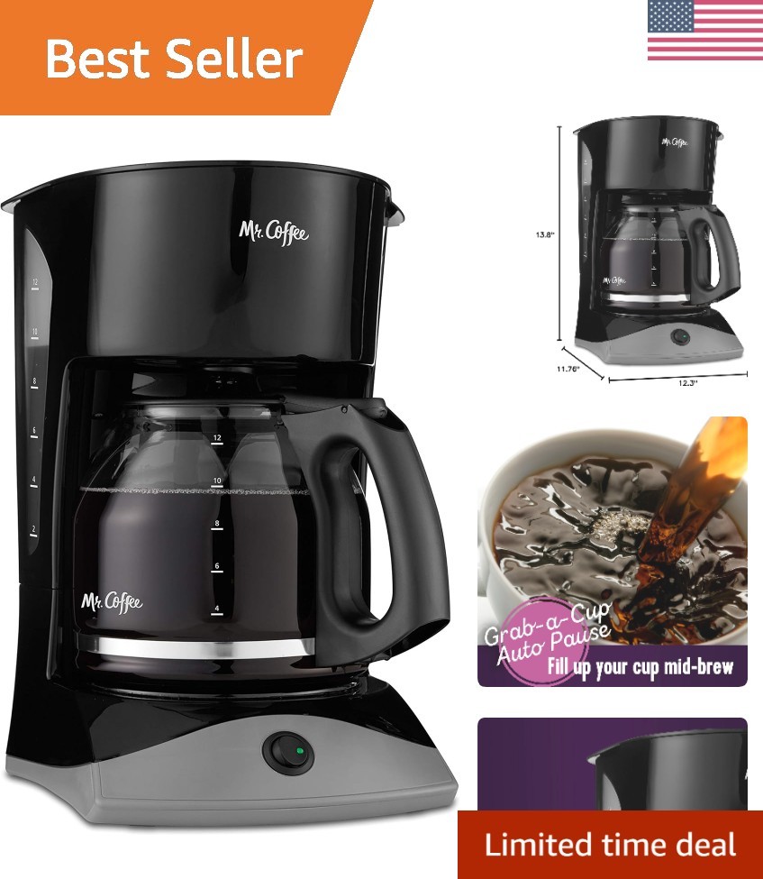Versatile Black Coffee Maker - 12 Cups, Fully Automatic with Easy Cleaning