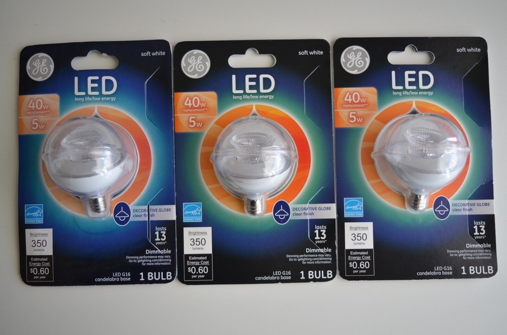 3-PACK GE LED 37180 Decorative Globe Dimmable Soft White Light Bulbs LED G16