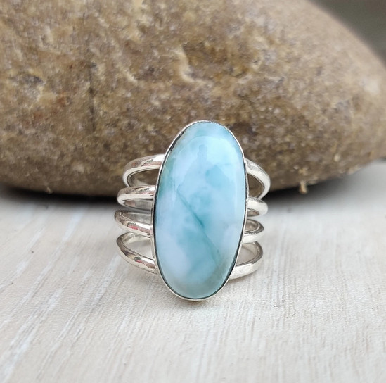 Larimar Ring Solid 925 Sterling Silver Women Handmade Ring All Size MO*