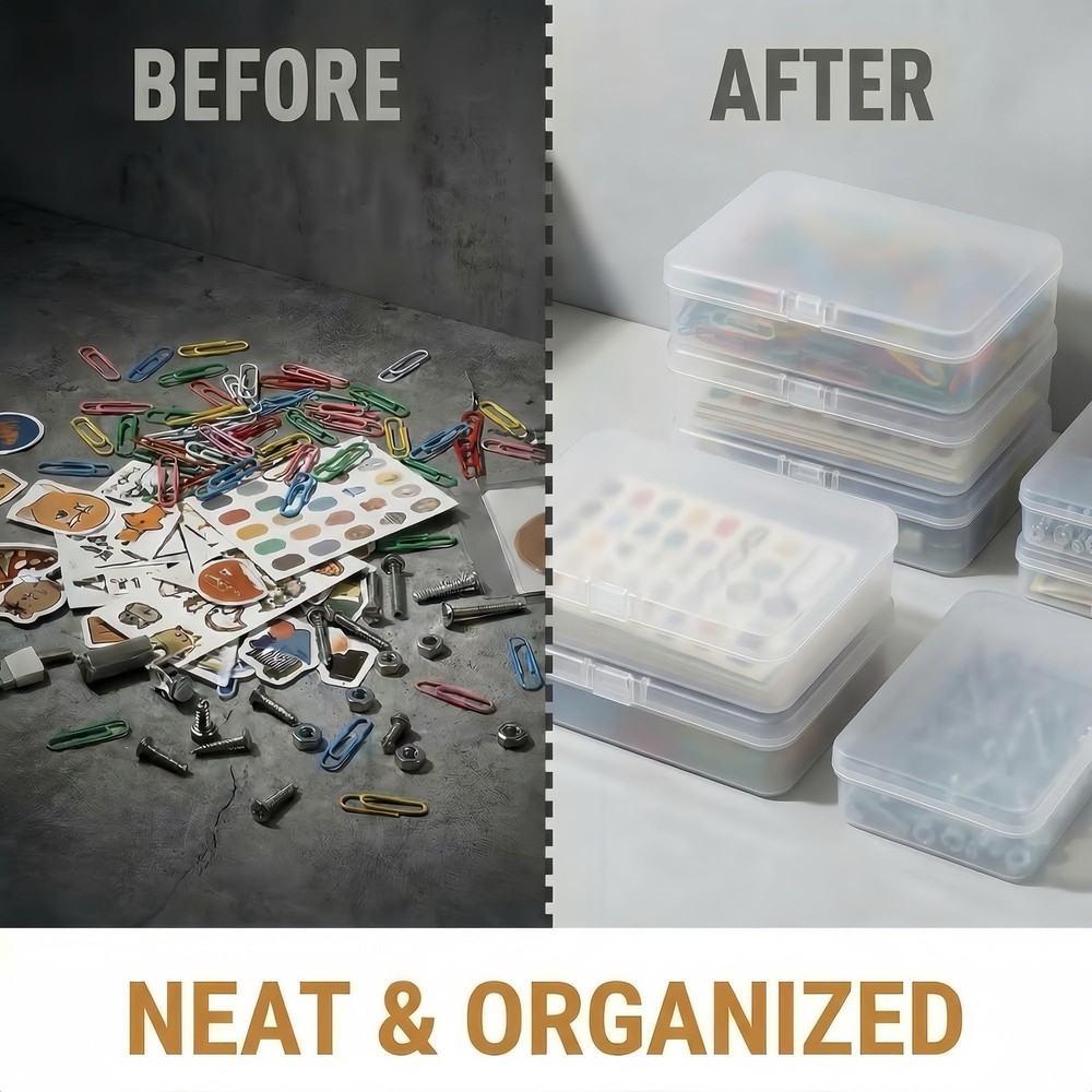 12 Pieces Rectangular Empty Mini Clear Plastic Organizer Storage Containers w...