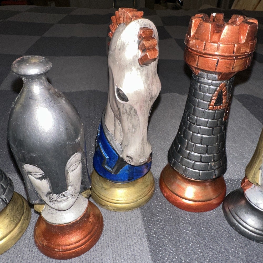 Duncan Ceramic Vintage Large Chess Set Hand Painted 9 Piece