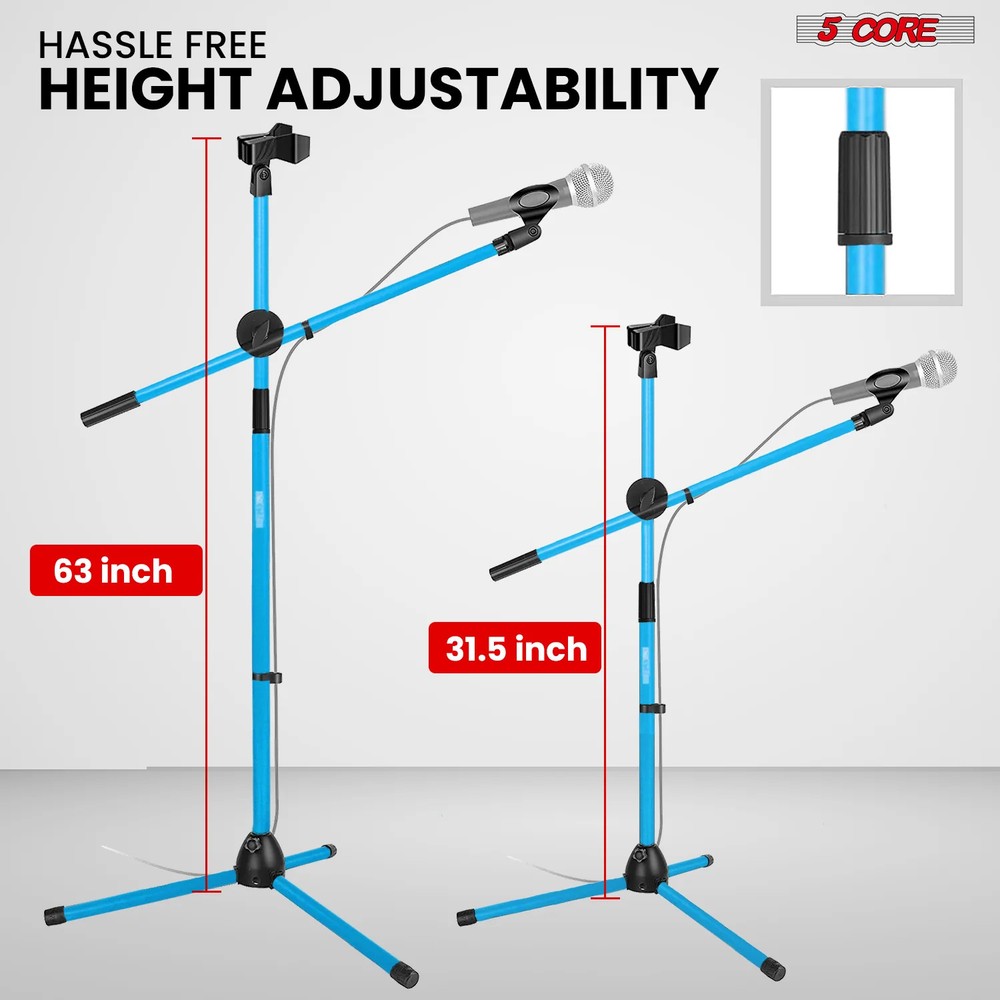 5 Core Microphone Stand Floor Height Adjustable w Extending Telescoping Boom Arm