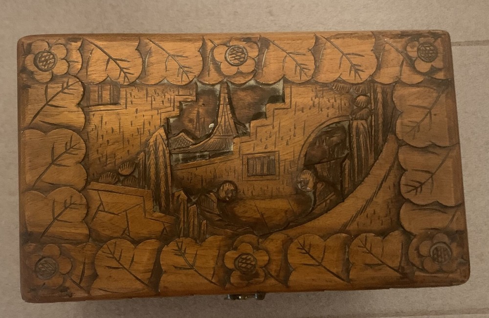Solid Teak Wood Monastery Tea Box Hand Carved
