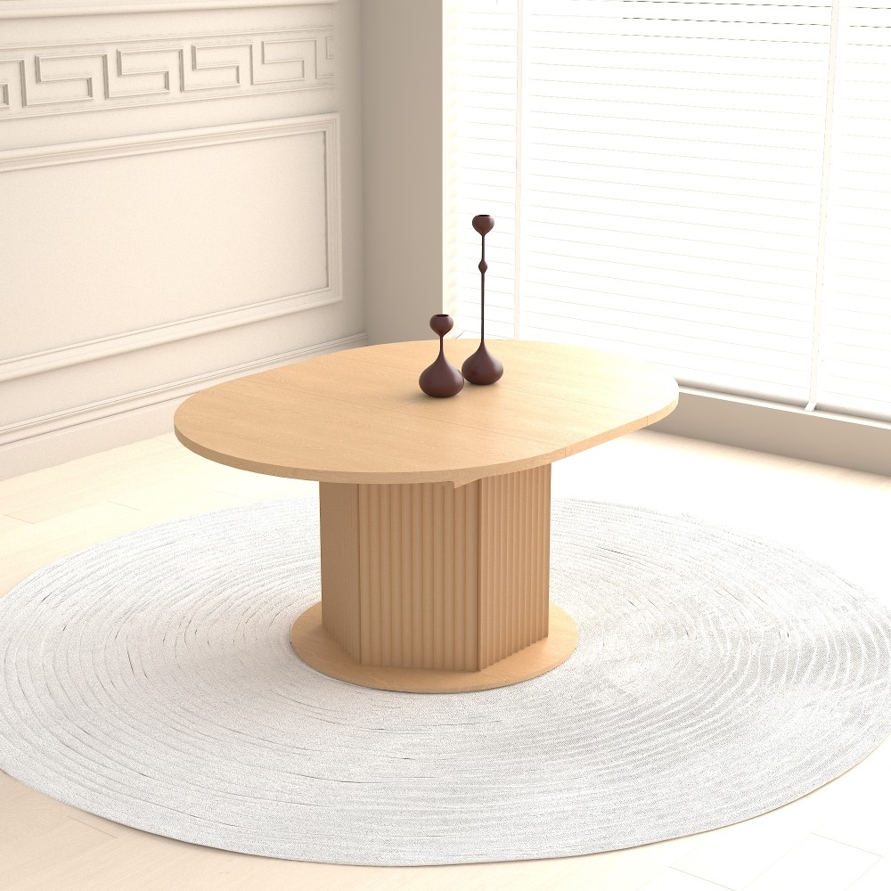 Round Extendable Dining Table for 6 MDF Wooden Kitchen Table with Hexagonal