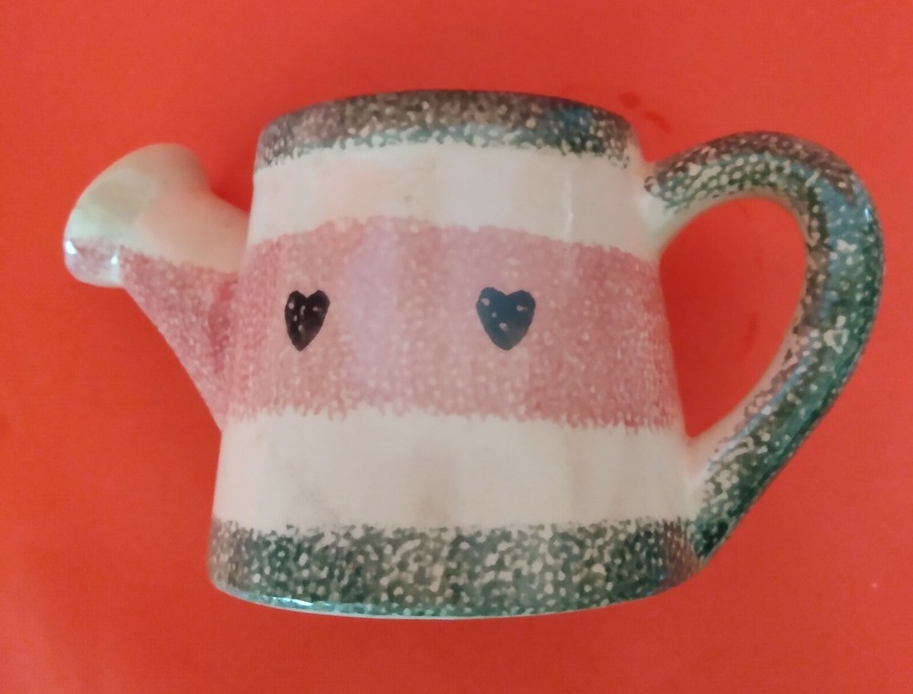Ceramic Green Pink & White Watering Can Planter