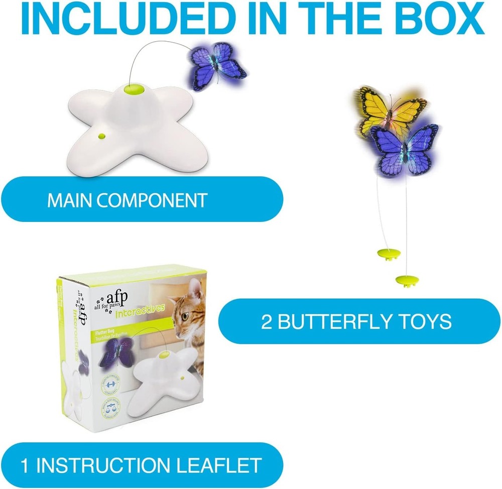 All for Paws Cat Toys Interactive Butterfly Flutter Bug Automatic White