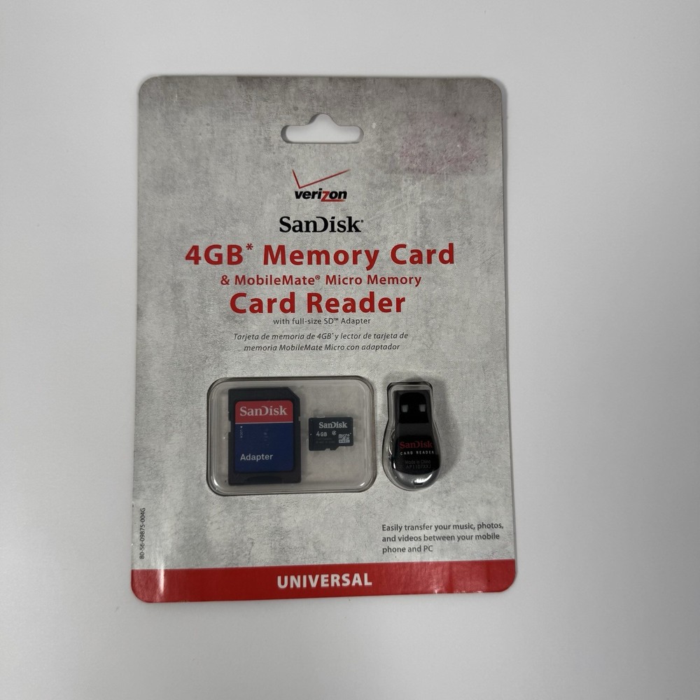 Verizon Sandisk 4GB Memory Card & MobileMate Micro Memory Card Reader